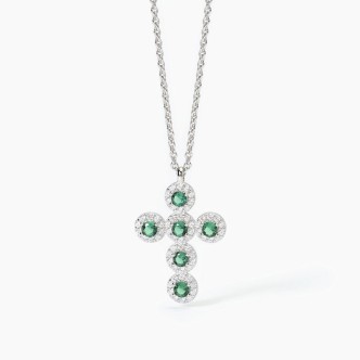 1 - Collana donna croce Mabina smeraldo sintetico zirconi bianchi 553656