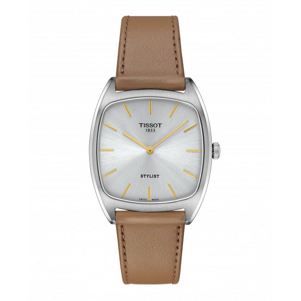 1 - Orologio donna solo tempo Tissot Stylist fondo grigio T159.909.16.031.00 cinturino in pelle marrone