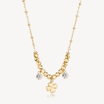 1 - Collana Chakra Donna Brosway Quadrifoglio Acciaio 316 dorato Cristalli BHKN164