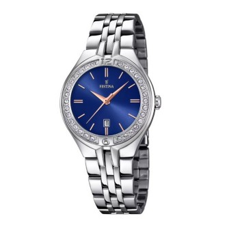 1 - Orologio donna Festina mademoiselle solo tempo Acciaio inossidabile fondo blu F16867/5 cassa e bracciale Acciaio.