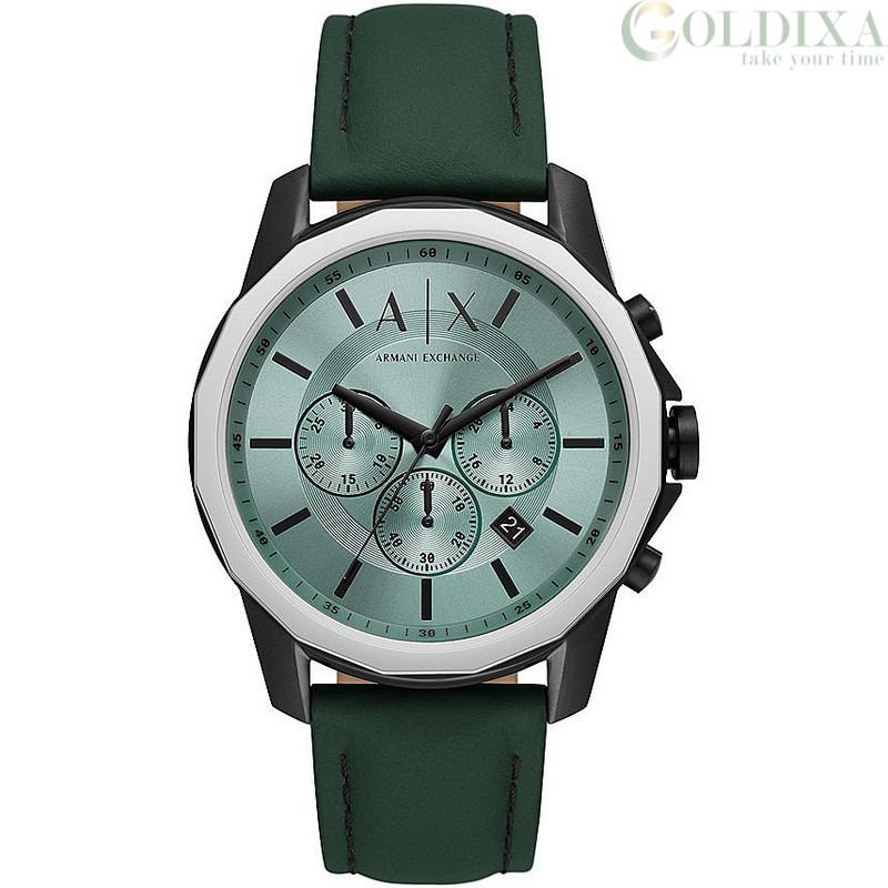 Watches: Armani Exchange AX1725 men\'s chronograph watch green steel leather  strap
