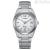 Citizen Super Titanium Eco Drive woman time only watch FE6151-82A steel gray background