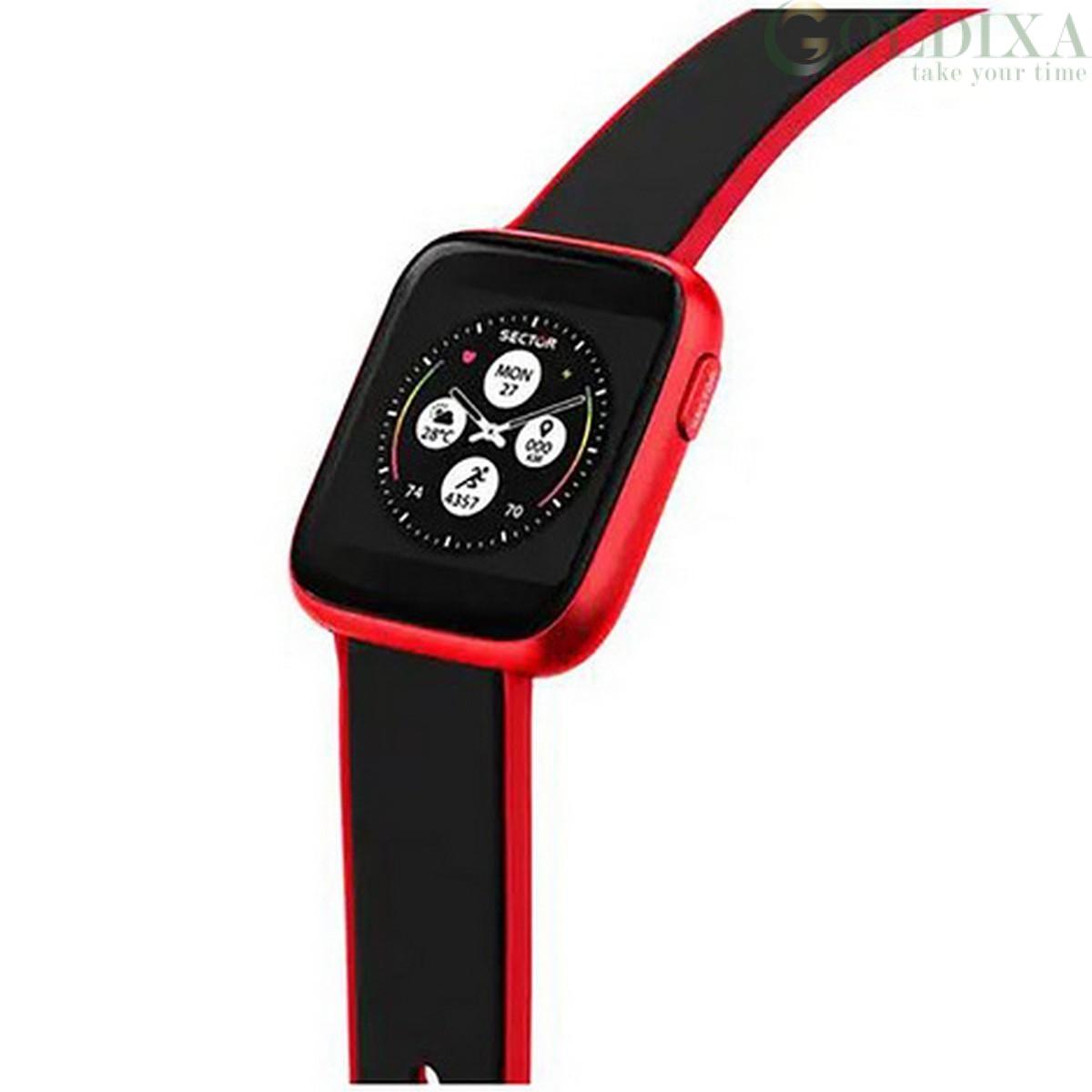 Orologi: Smartwatch uomo Sector S 04 rosso R3253158008 cassa rettangolare  silicone.